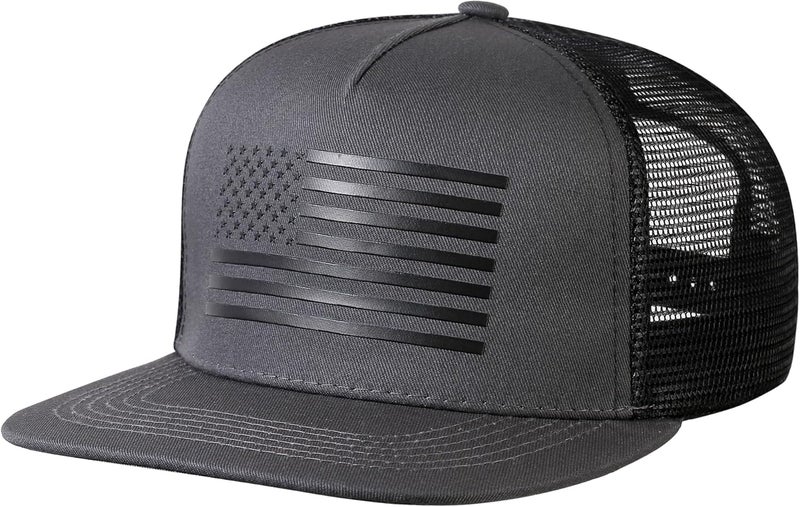 UALON Baseball Cap, Snapback Trucker Hat for Men & Women with American Flag and Adjustable, Breathable Mesh, Flat Bill Hats - Image 1